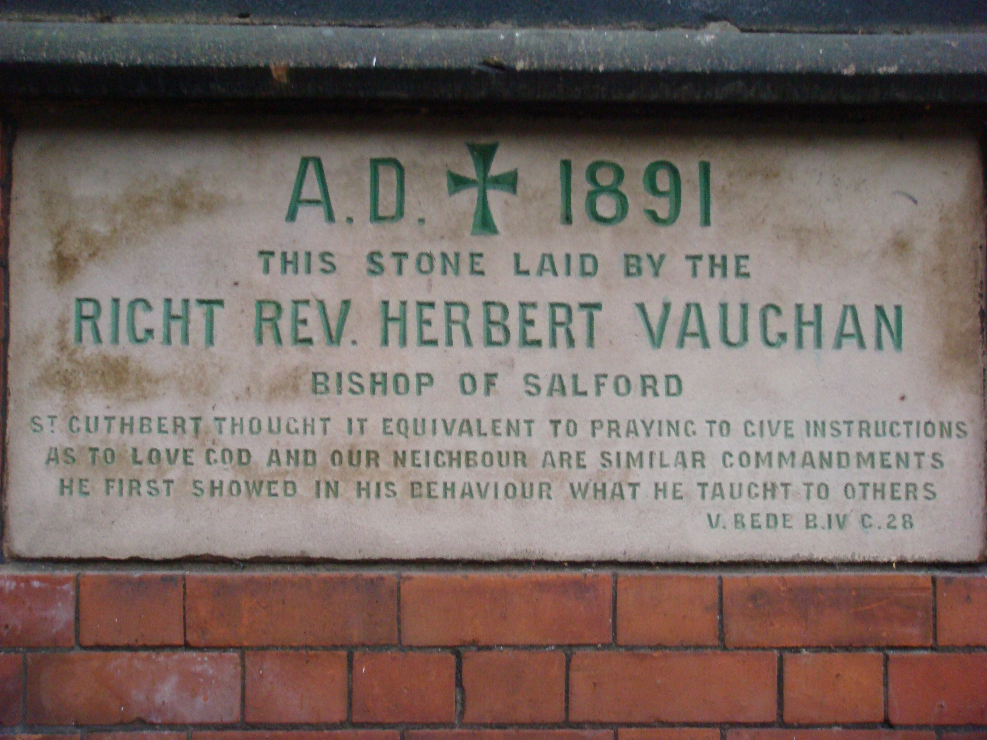Plaque: St. Cuthbert&#39;s Catholic Church, Withington